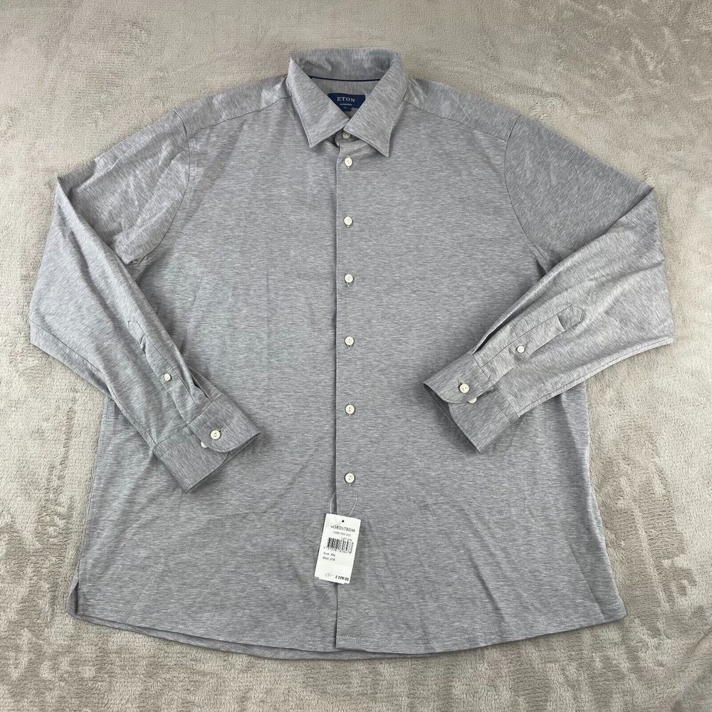 Eton Contemporary Shirt Men 2XL Light Grey Long Sleeve Designer Button NWT $225